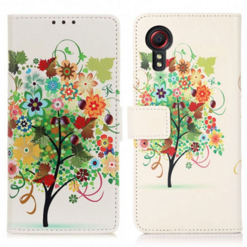 Läderskal Fodral Samsung Galaxy Xcover 5 Blommande Träd