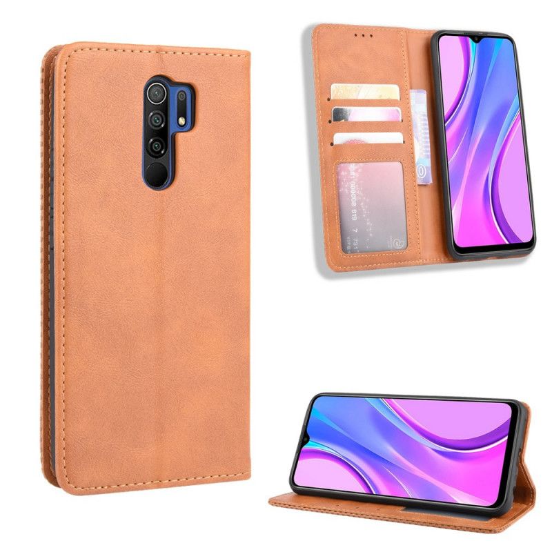 Folio-fodral Xiaomi Redmi 9 Svart Stiliserad Vintage Lädereffekt