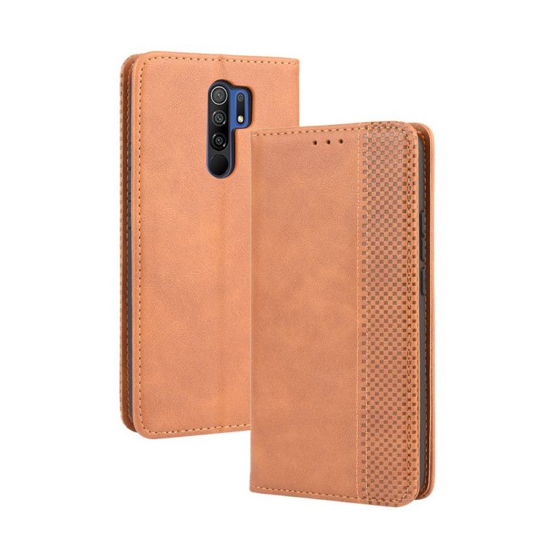 Folio-fodral Xiaomi Redmi 9 Svart Stiliserad Vintage Lädereffekt