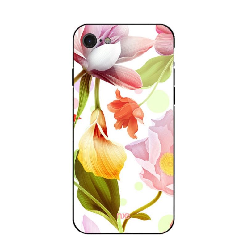 Skal för iPhone 7 / 8 / SE 2 Vit Glas Och Silikonblommor Nxed