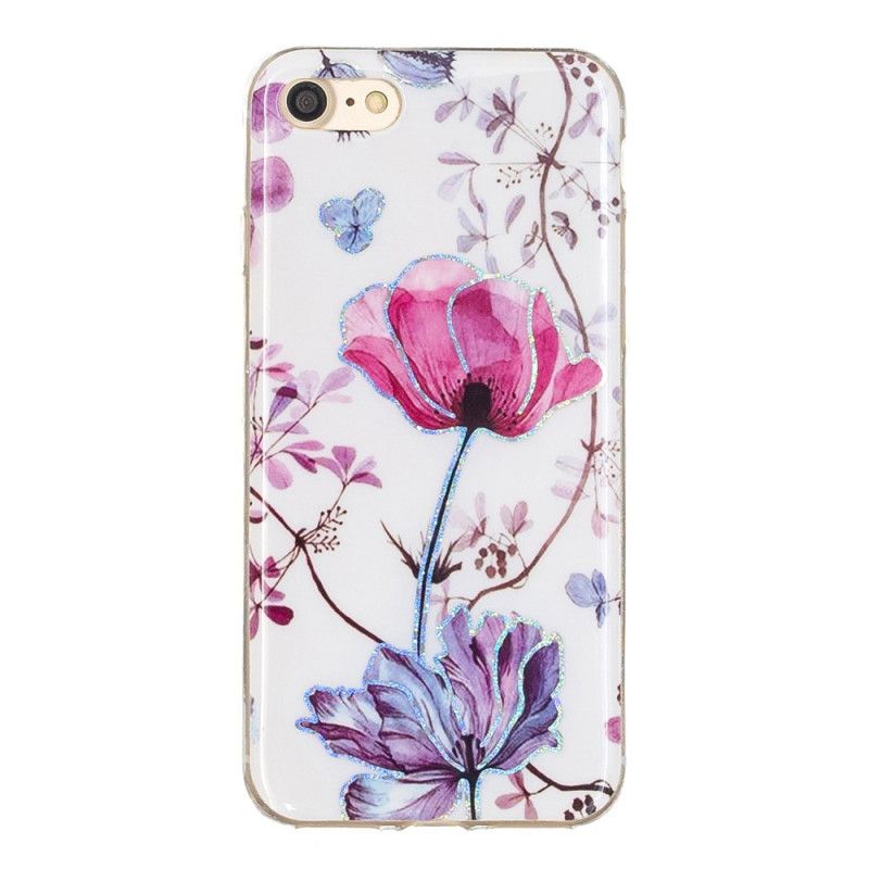 Skal iPhone 7 / 8 / SE 2 Vit Glitterdesignblommor