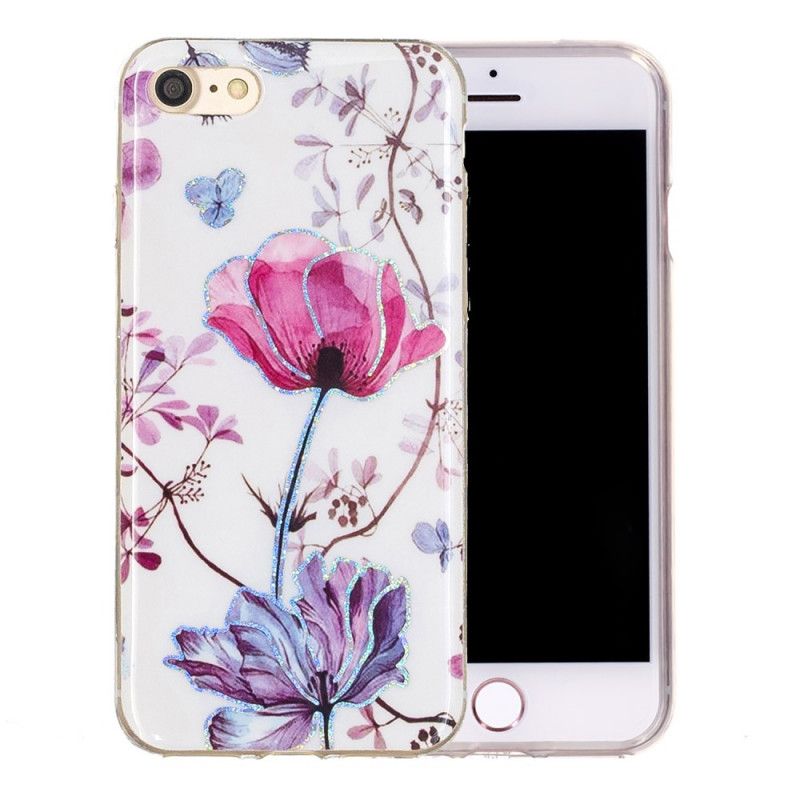 Skal iPhone 7 / 8 / SE 2 Vit Glitterdesignblommor