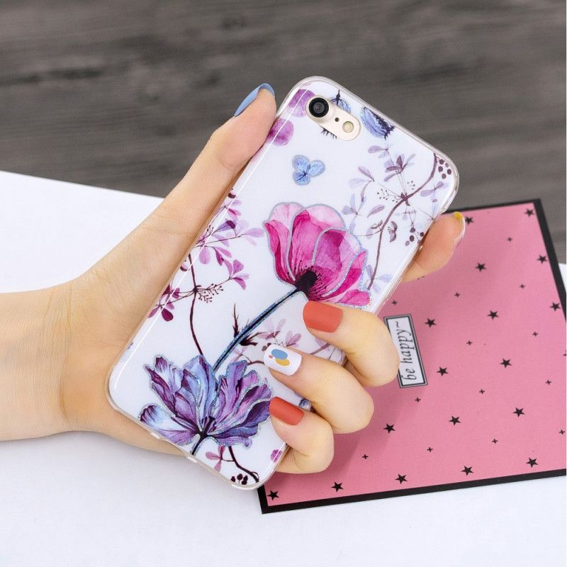 Skal iPhone 7 / 8 / SE 2 Vit Glitterdesignblommor