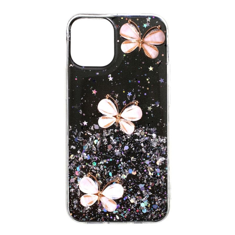 Skal iPhone 12 Mini Svart 3D Fjäril Glitter