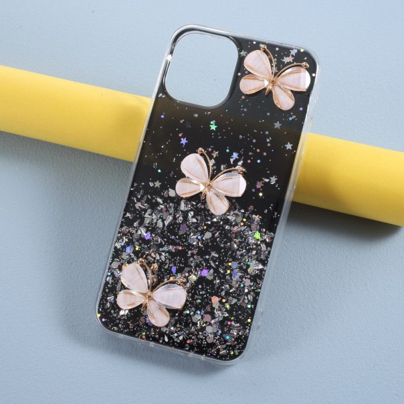 Skal iPhone 12 Mini Svart 3D Fjäril Glitter