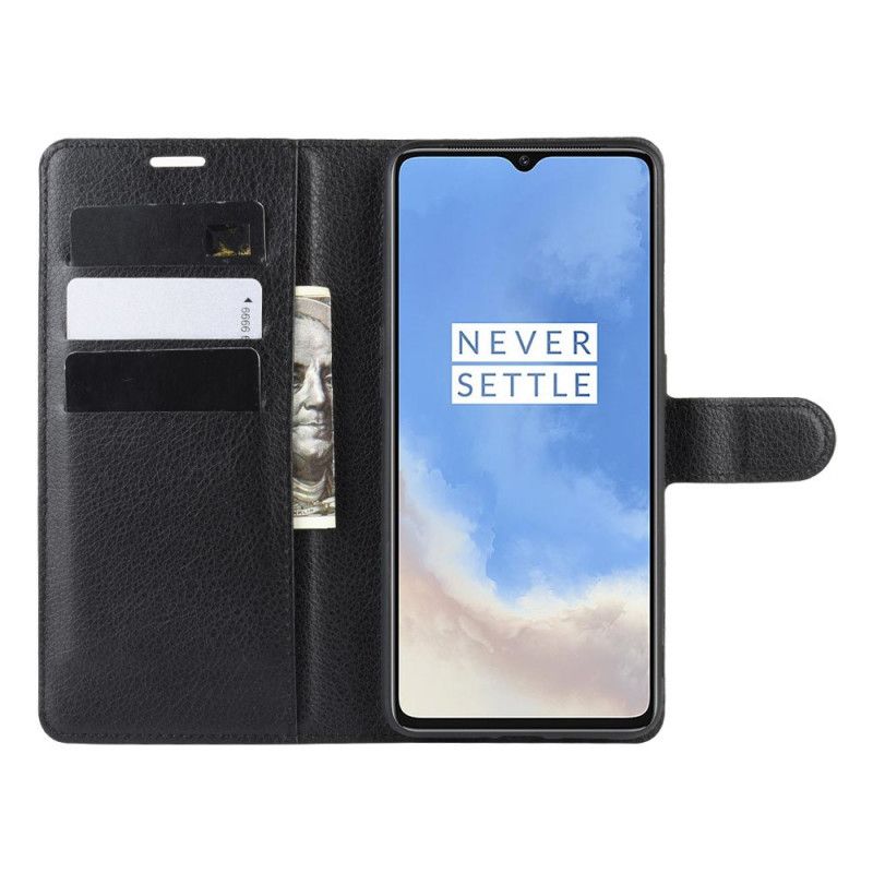 Fodral OnePlus 7T Svart Premium Lychee-Läderstil