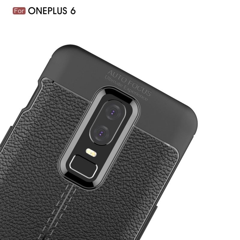 Skal OnePlus 6 Svart Lychéläder Med Dubbla Linjer