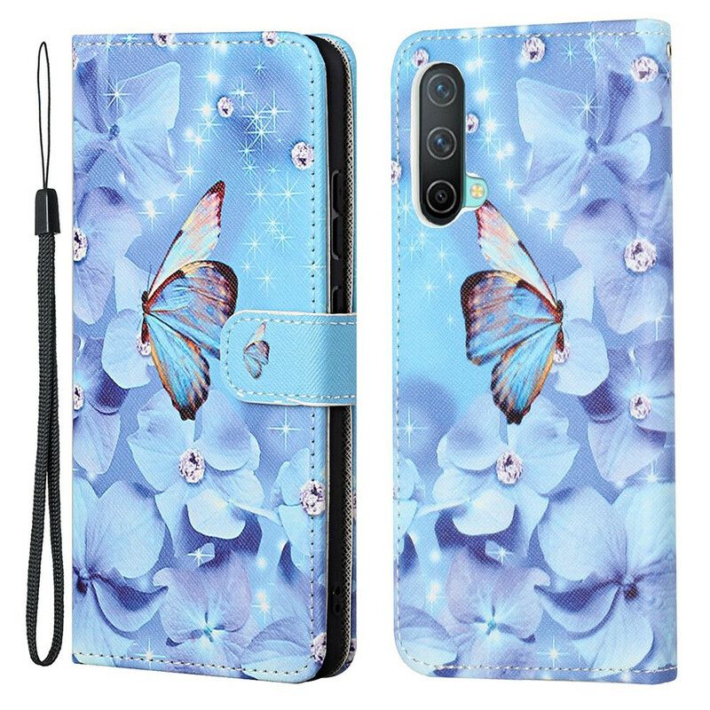 Läderfodral Oneplus Nord Ce 5g Telefonfodral Diamond Strappy Butterflies