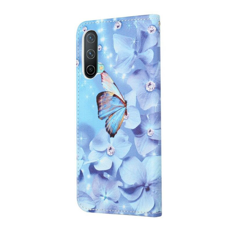 Läderfodral Oneplus Nord Ce 5g Telefonfodral Diamond Strappy Butterflies