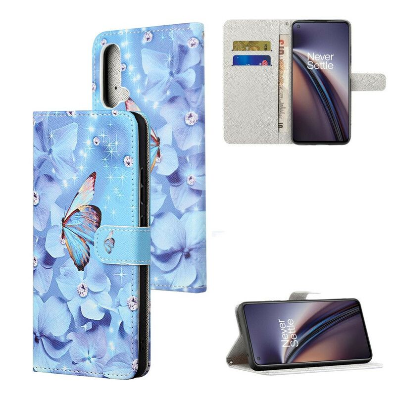 Läderfodral Oneplus Nord Ce 5g Telefonfodral Diamond Strappy Butterflies