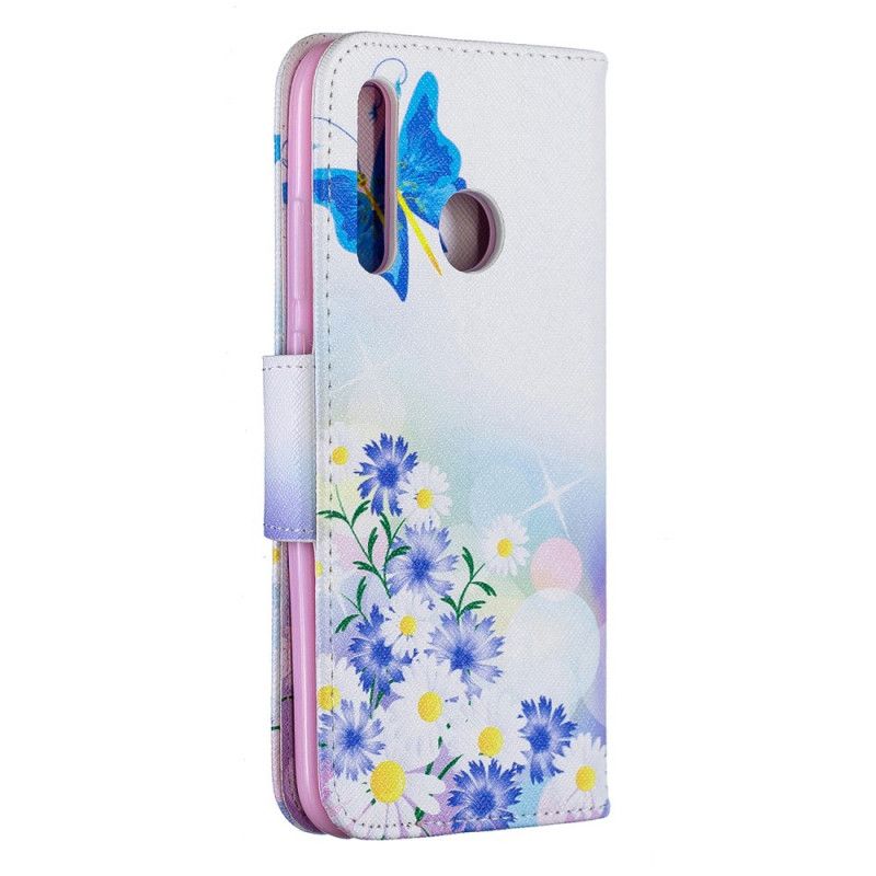 Skyddsfodral Huawei P Smart Plus 2019 Rosa Målade Fjärilar Och Blommor