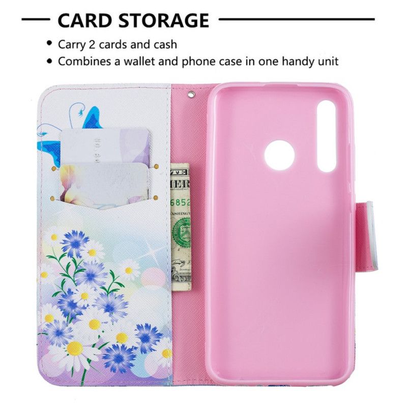 Skyddsfodral Huawei P Smart Plus 2019 Rosa Målade Fjärilar Och Blommor