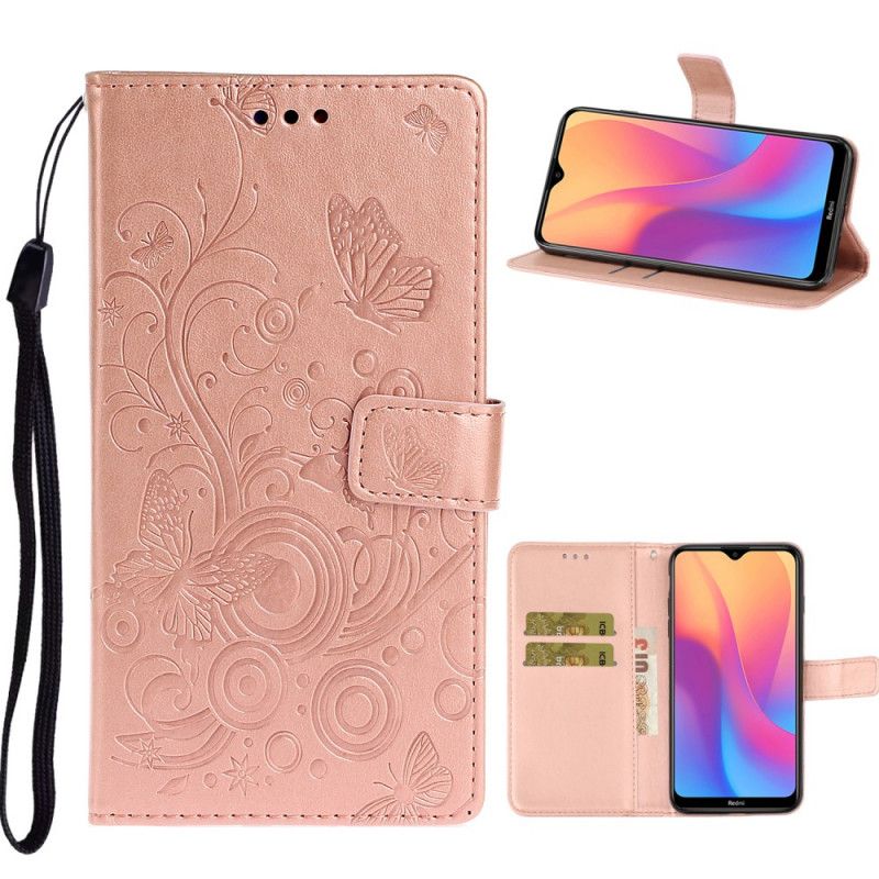 Fodral för Xiaomi Redmi 8A Ljuslila Färgglada Fjärilar Och Blommor