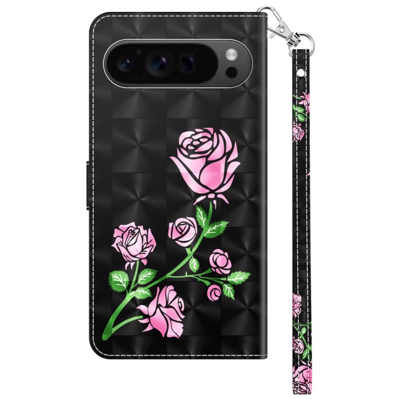 Fodral Google Pixel 9 Pro Xl Rosa Blommor Med Rem