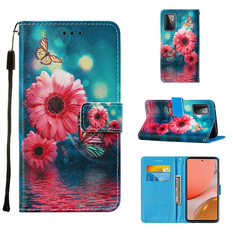 Läderfodral Samsung Galaxy A72 4G / A72 5G Mobilskal Blommor Och Fjärilar