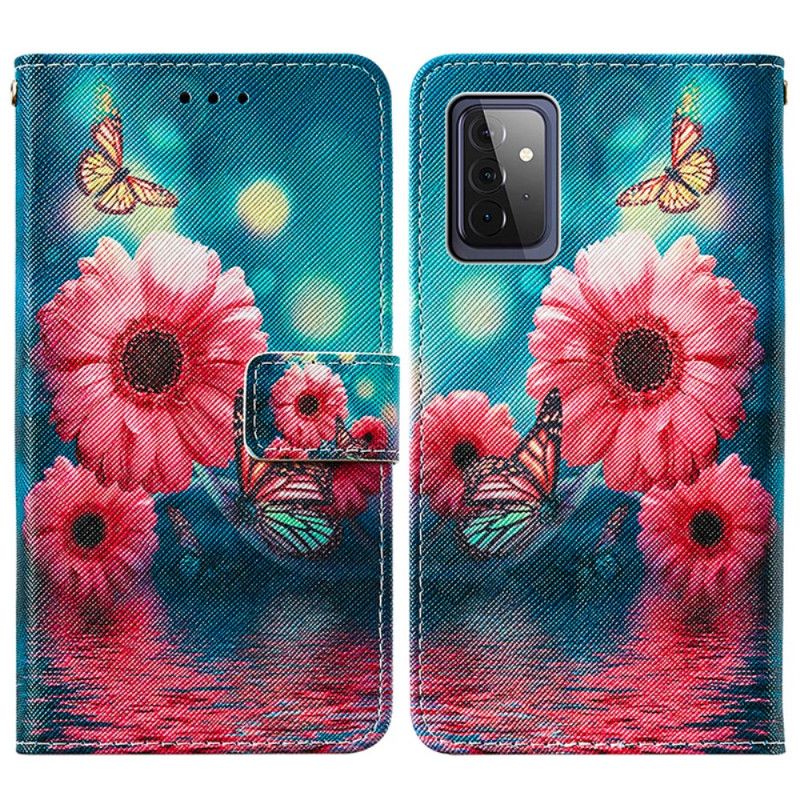 Läderfodral Samsung Galaxy A72 4G / A72 5G Mobilskal Blommor Och Fjärilar