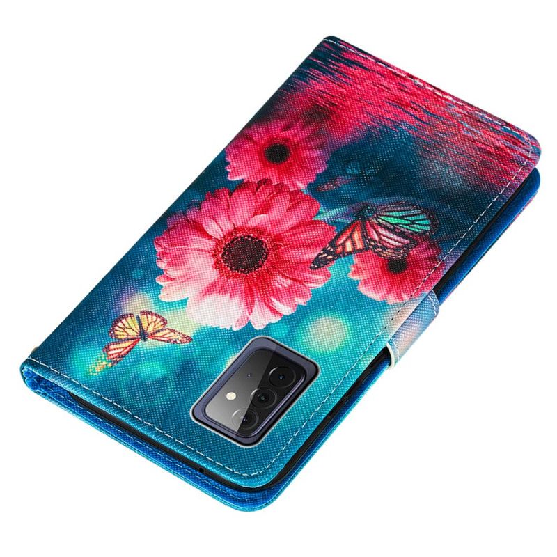 Läderfodral Samsung Galaxy A72 4G / A72 5G Mobilskal Blommor Och Fjärilar