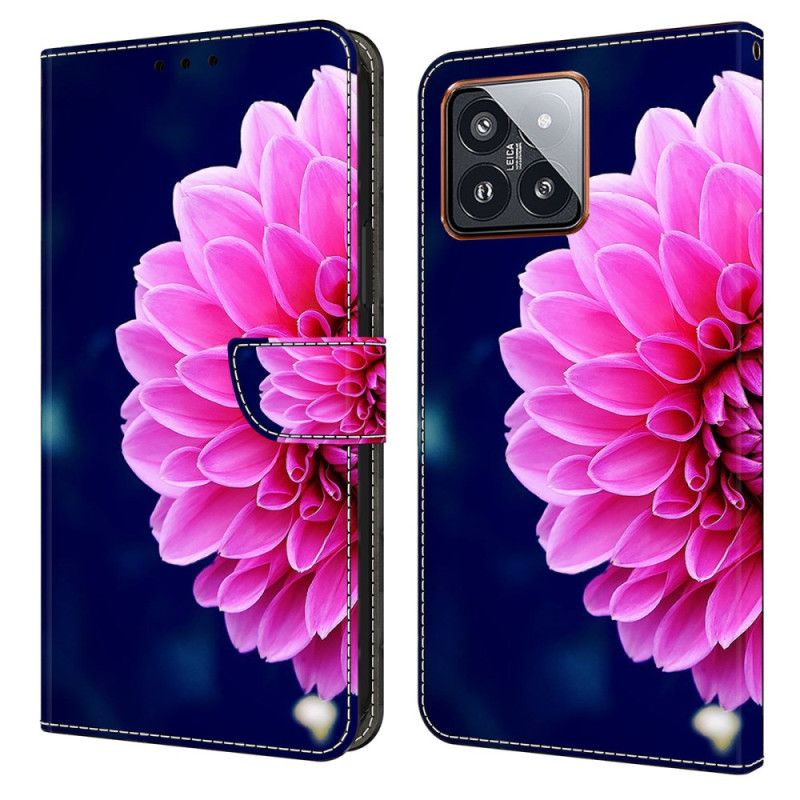 Fodral För Xiaomi 14 Pro Rosa Blomma På Blå Bakgrund