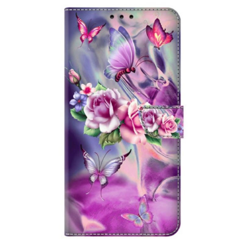 Fodral Xiaomi 14 Pro Lila Fjärilar Och Blommor