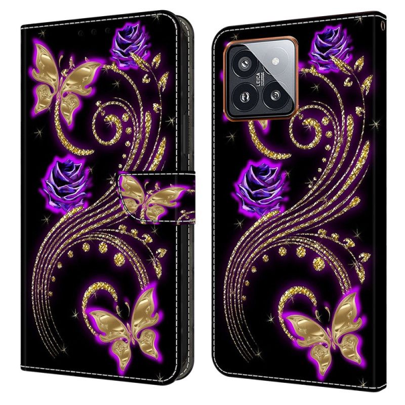 Fodral Xiaomi 14 Pro Violettblommor Och Fjärilar