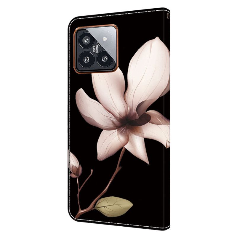 Läderskal Fodral Xiaomi 14 Pro Rosa Blomma