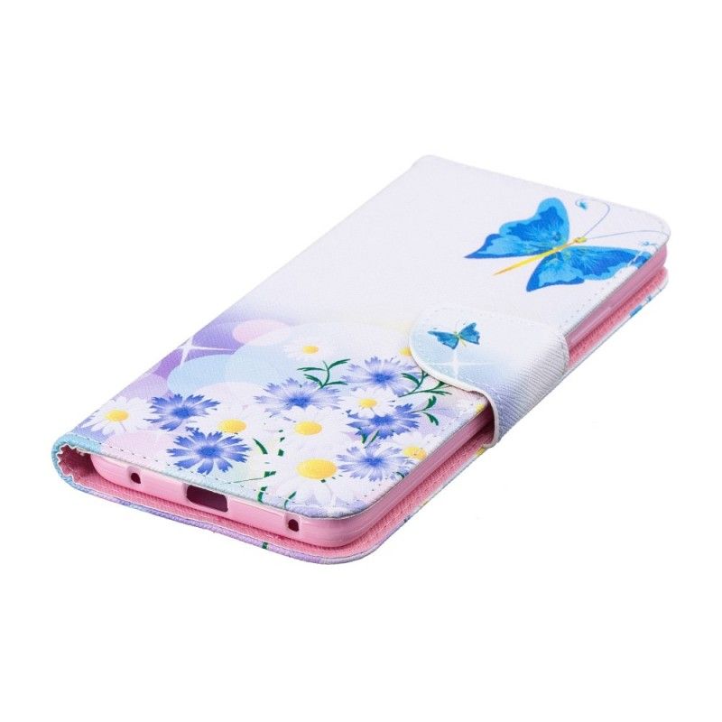 Fodral för Huawei Mate 20 Pro Magenta Målade Fjärilar Och Blommor