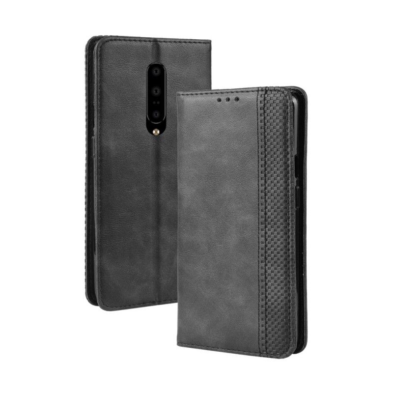 Folio-fodral OnePlus 7 Pro Svart Stiliserad Vintage Lädereffekt