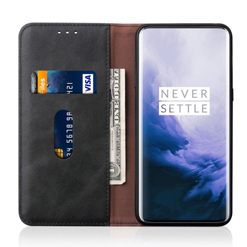 Folio-fodral OnePlus 7 Pro Svart Sydd Lädereffekt