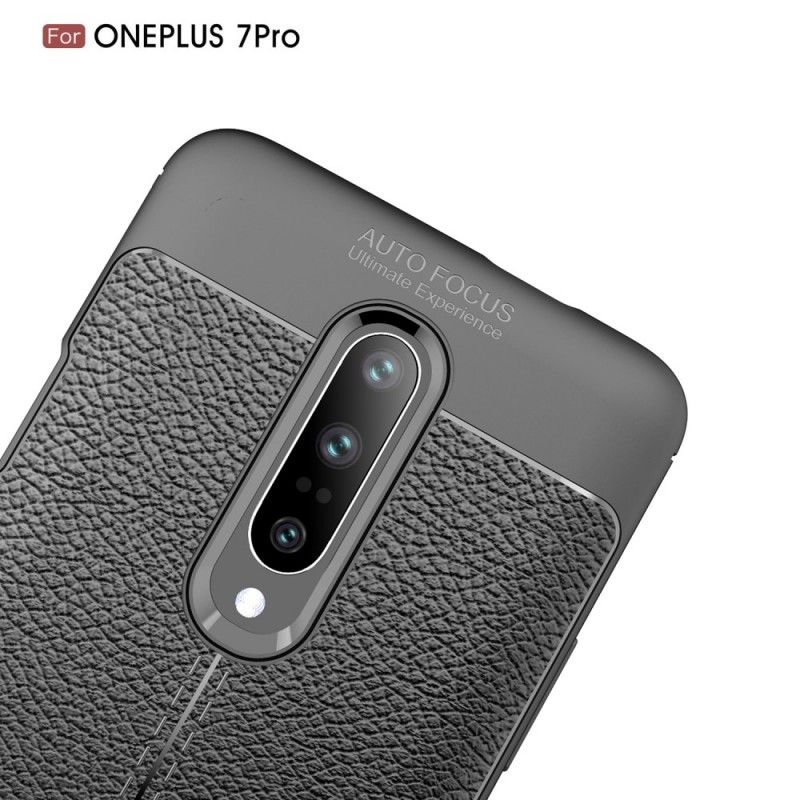 Skal OnePlus 7 Pro Svart Lychéläder Med Dubbla Linjer