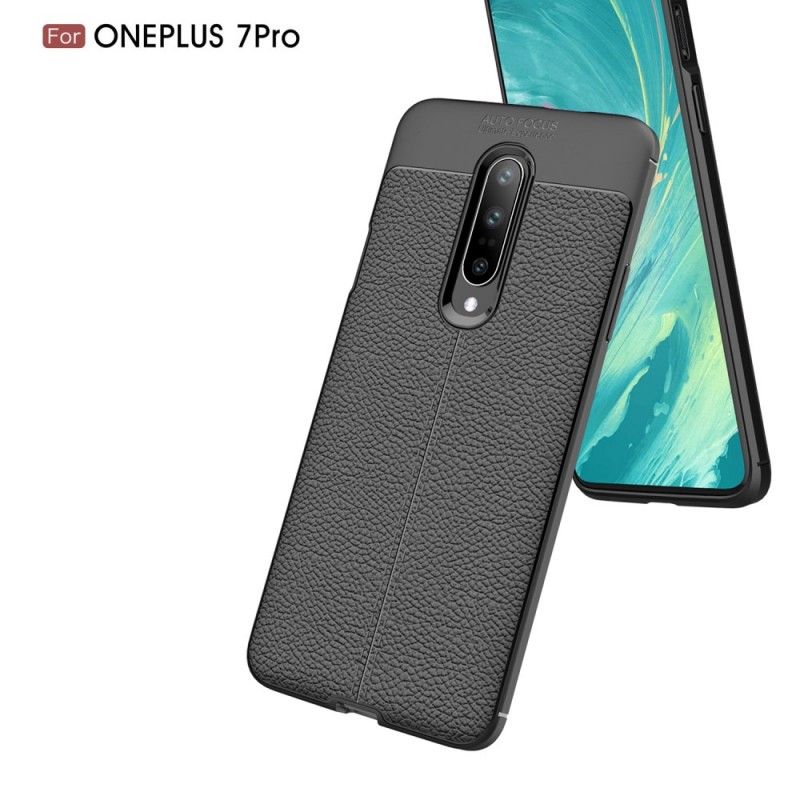 Skal OnePlus 7 Pro Svart Lychéläder Med Dubbla Linjer