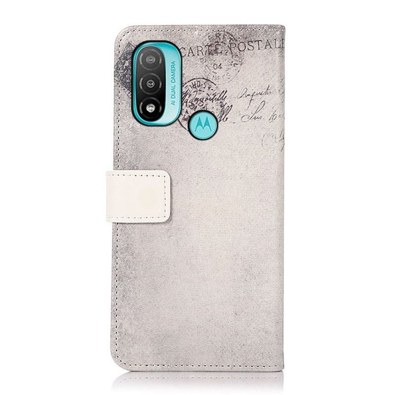 Läderfodral Moto E20 / E30 / E40 Telefonfodral Traveller Cat