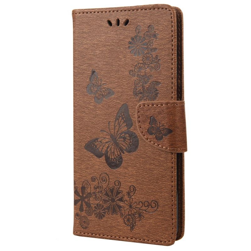 Läderskal Fodral Moto E20 / E30 / E40 Splendid Strap Butterflies