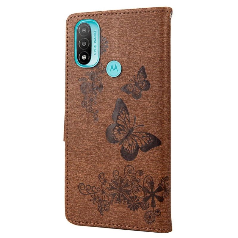 Läderskal Fodral Moto E20 / E30 / E40 Splendid Strap Butterflies