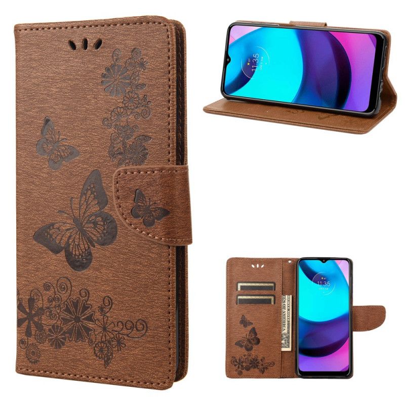 Läderskal Fodral Moto E20 / E30 / E40 Splendid Strap Butterflies