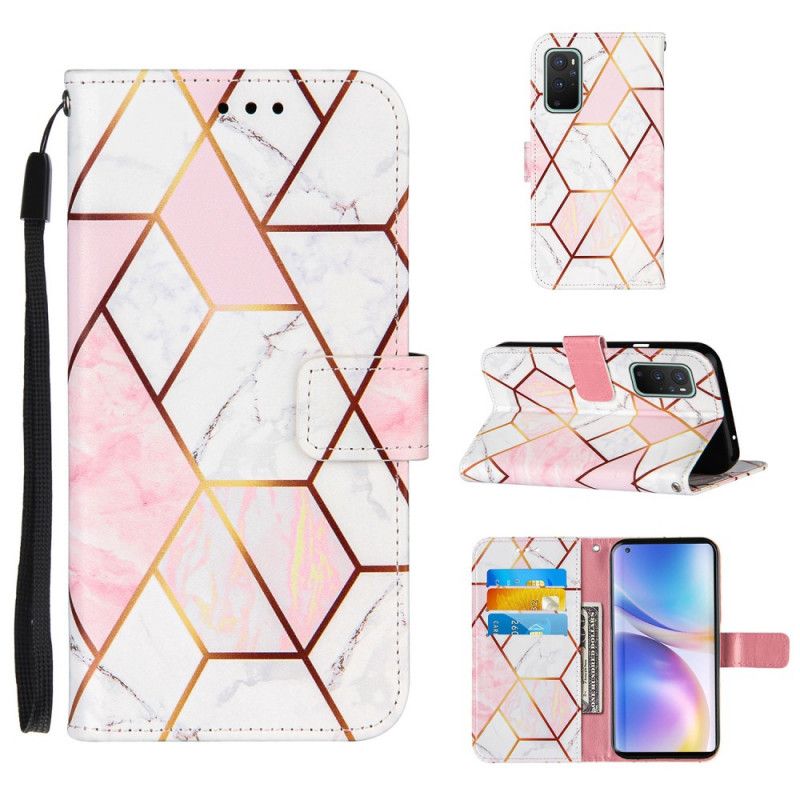 Fodral OnePlus 9 Pro Rosa Geometrisk Marmor Med Rem