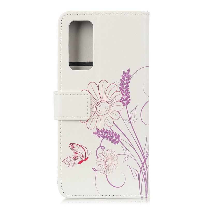 Läderfodral OnePlus 9 Pro Mobilskal Rita Fjärilar Och Blommor