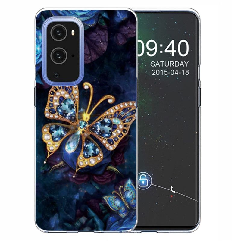 Skal OnePlus 9 Pro Mörkblå Lyxfjäril