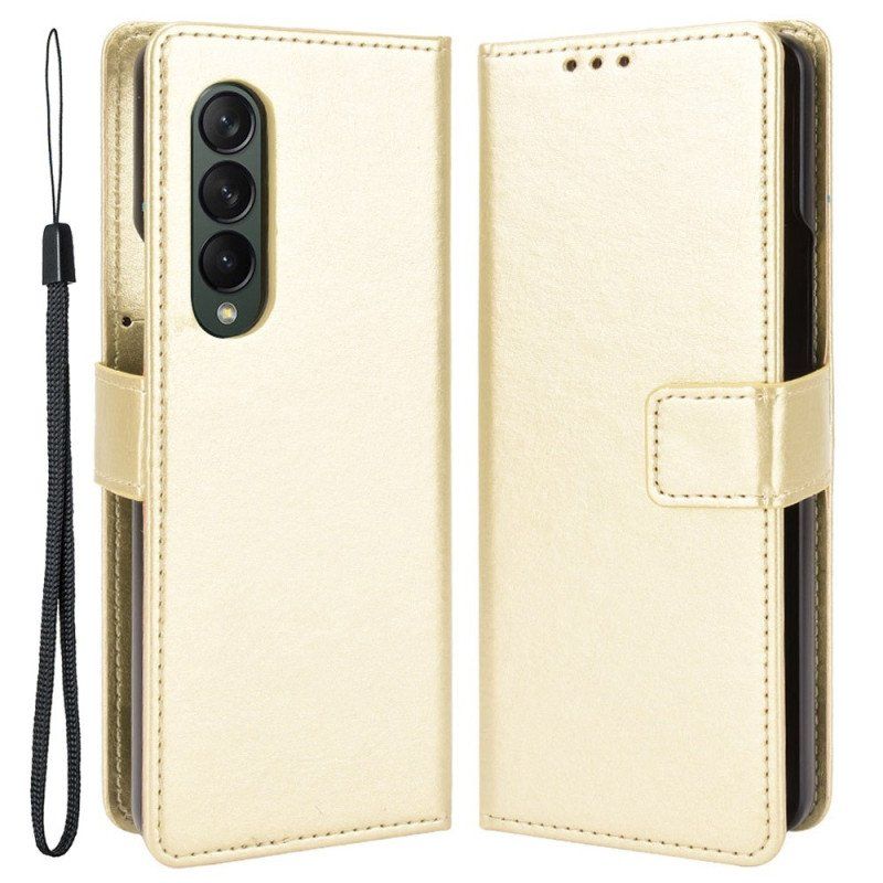 Fodral Samsung Galaxy Z Fold 4 Med Kedjar Klassiskt Strappy Smooth Faux Leather