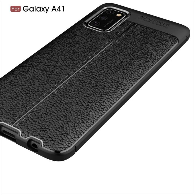 Skal Samsung Galaxy A41 Svart Mobilskal Lychéläder Med Dubbla Linjer