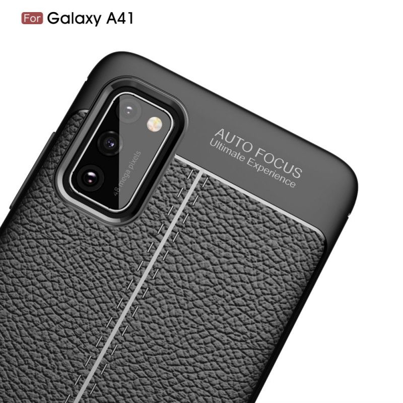 Skal Samsung Galaxy A41 Svart Mobilskal Lychéläder Med Dubbla Linjer
