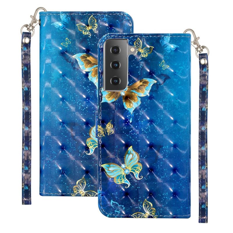 Fodral för Samsung Galaxy S21 5G Fjärilar Med Lätt Fläckar Med Rem