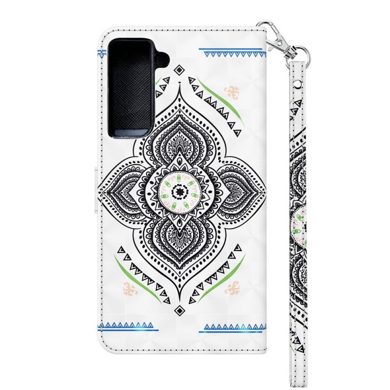 Fodral för Samsung Galaxy S21 5G Vit Ljusfläckar Mandala Med Rem