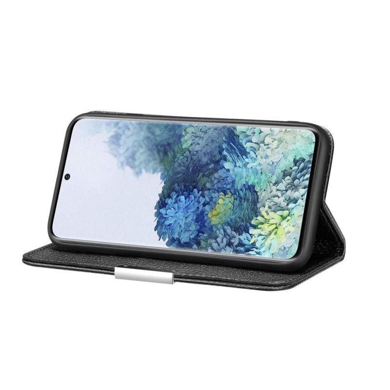 Folio-fodral för Samsung Galaxy S21 5G Svart Ultra Chic Lychee Imitationsläder