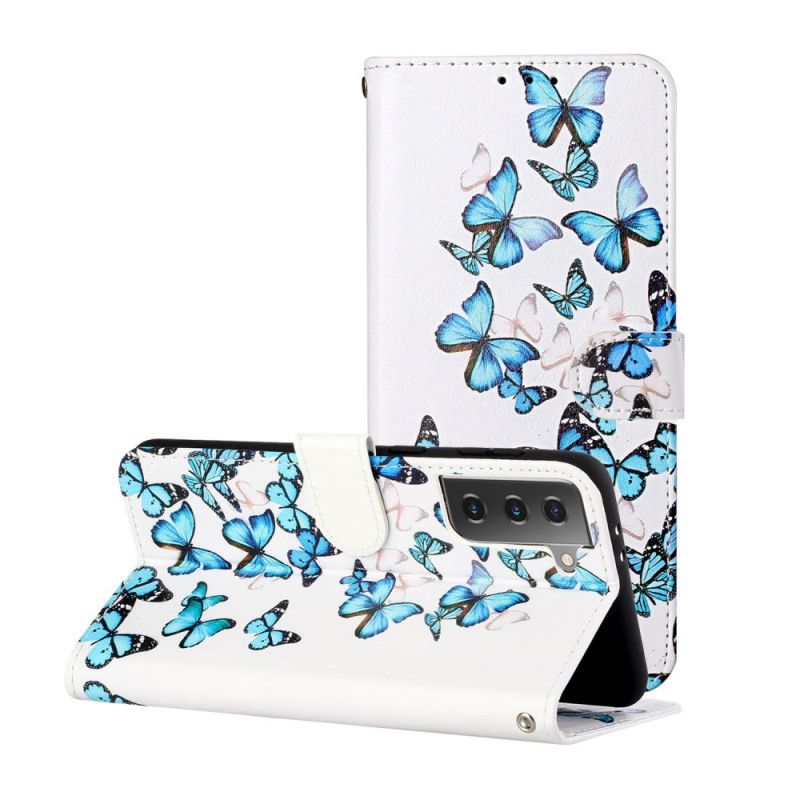 Läderfodral Samsung Galaxy S21 5G Mobilskal Flygning Av Remfjärilar