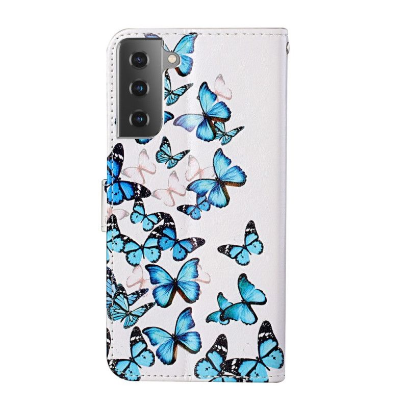 Läderfodral Samsung Galaxy S21 5G Mobilskal Flygning Av Remfjärilar