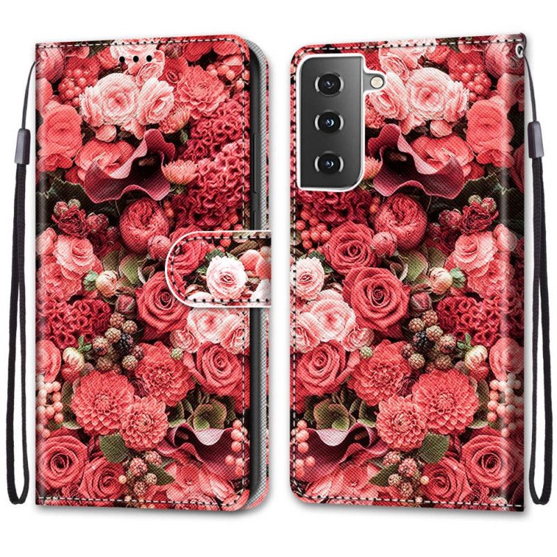 Läderskal Samsung Galaxy S21 5G Blommig Romantik