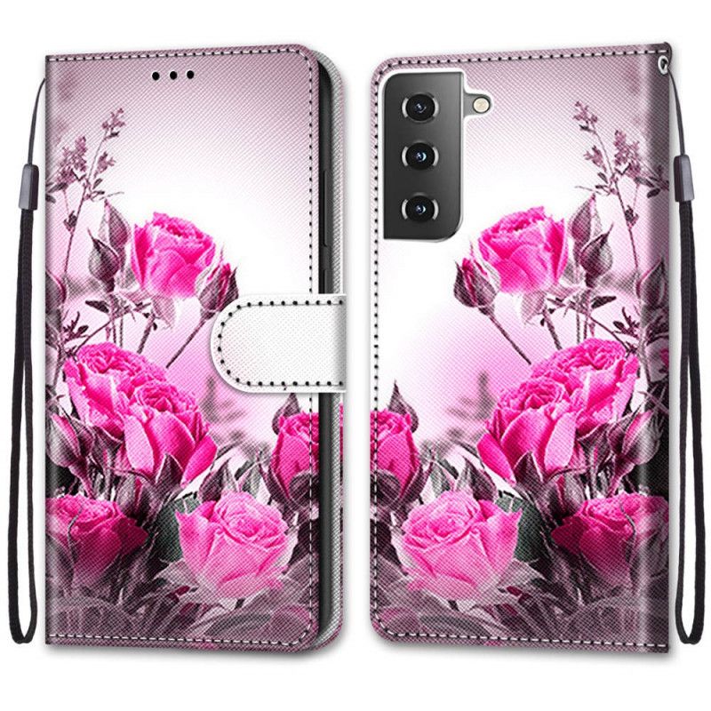 Läderskal Samsung Galaxy S21 5G Magenta Magiska Blommor