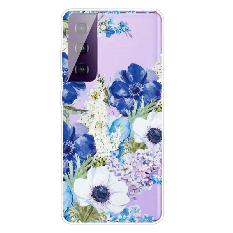 Skal för Samsung Galaxy S21 5G Akvarellblå Blommor