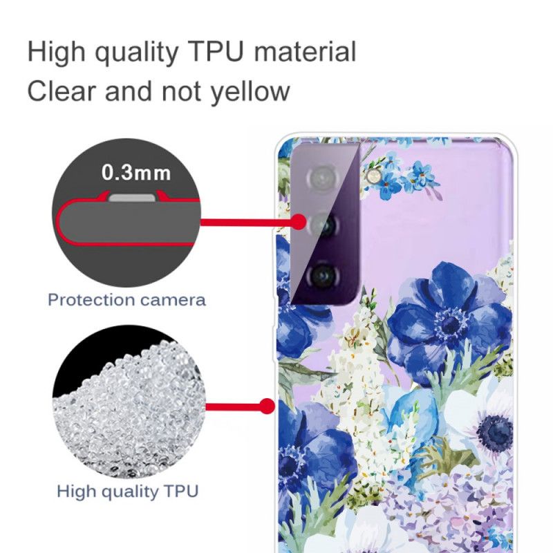 Skal för Samsung Galaxy S21 5G Akvarellblå Blommor