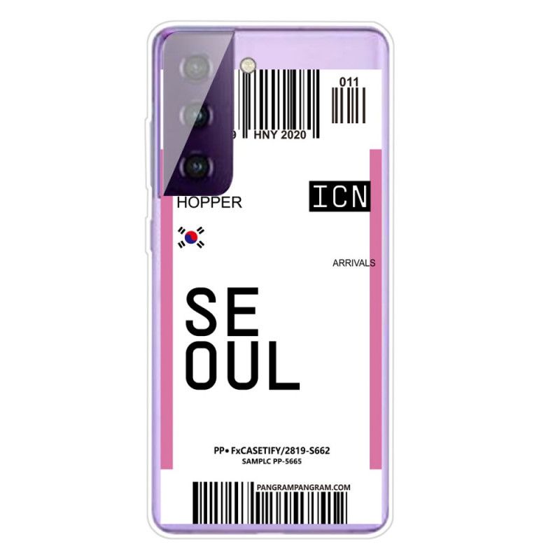 Skal för Samsung Galaxy S21 5G Magenta Boardingkort Till Seoul